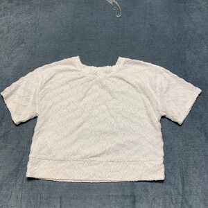 Michael Kors Cropped Top Womens XS White All Over Textured MK Logo Everyday Wear
